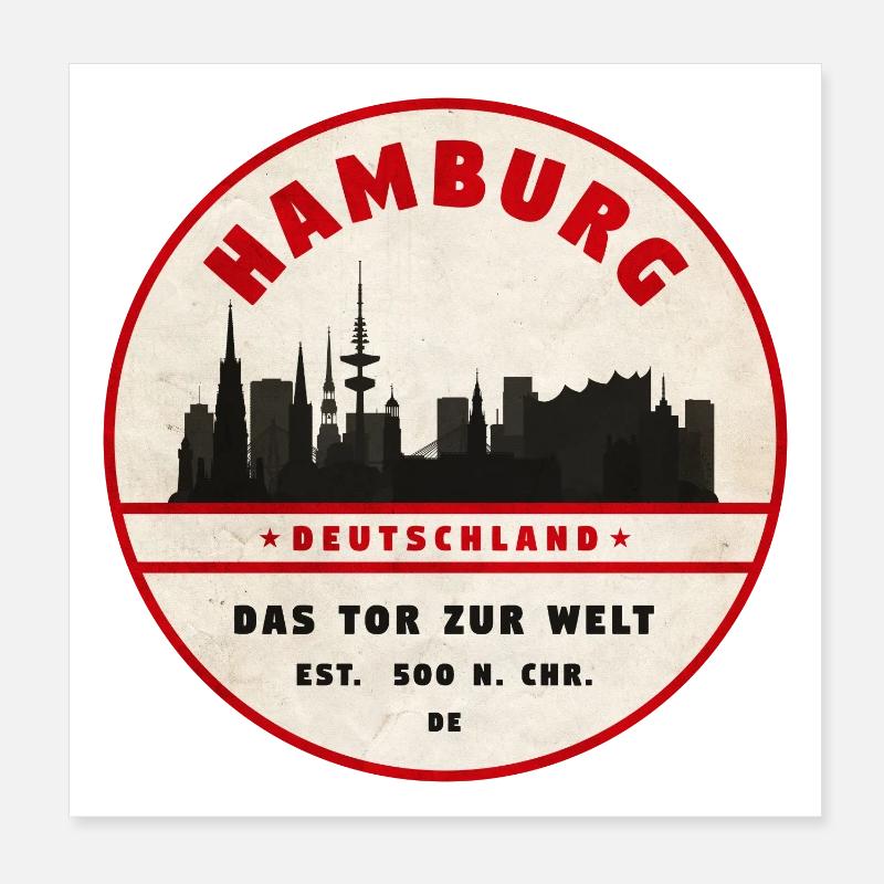 Emblème vintage de la Skyline de Hambourg Poster 20 x 20 cm