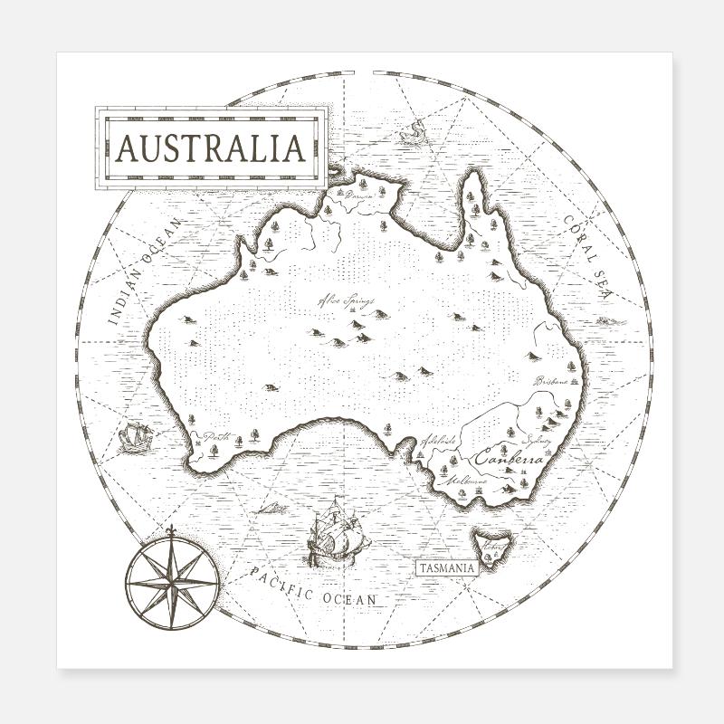 Carte vintage de l’Australie Poster 20 x 20 cm