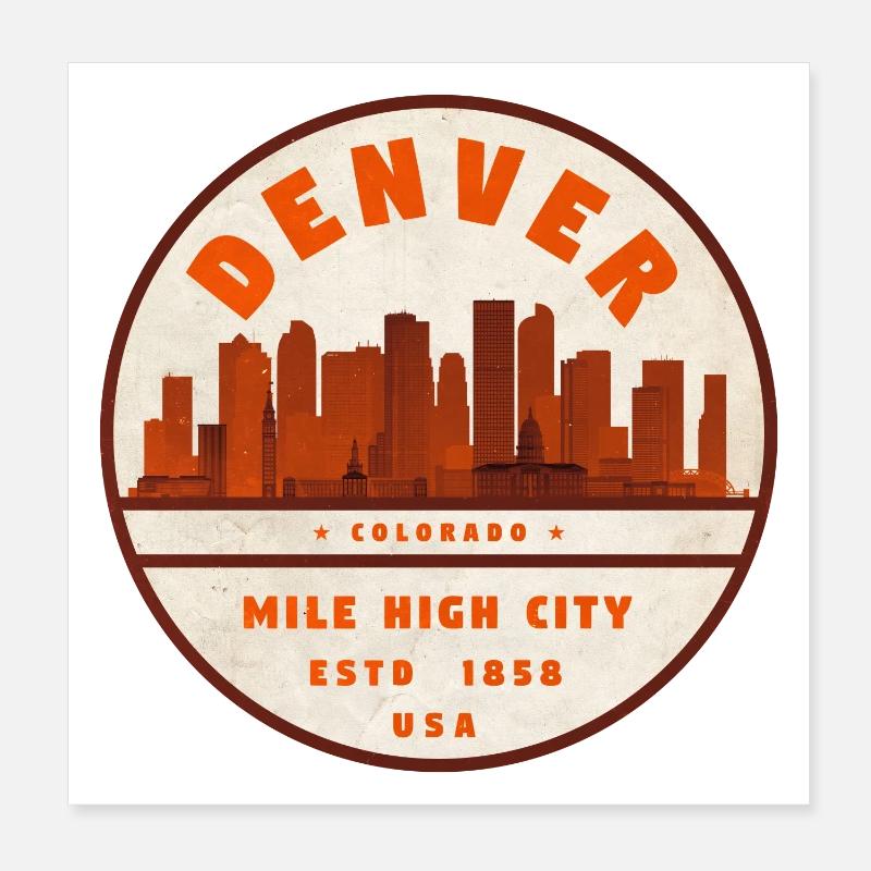 Denver Vintage Skyline Logo Poster 8" x 8" (20x20 cm)