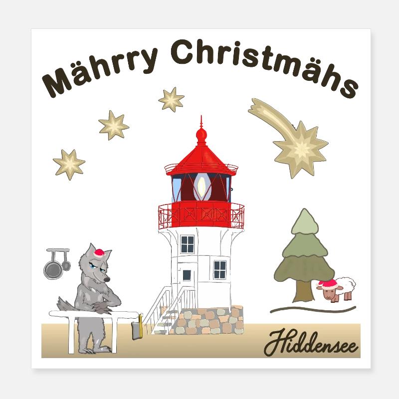 Hiddensee, Leuchtturm Gellen, Weihnachten, Wolf Poster 20x20 cm