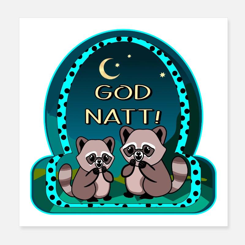 GUTE NACHT - Waschbärpaar - Poster 20x20 cm - Weiß