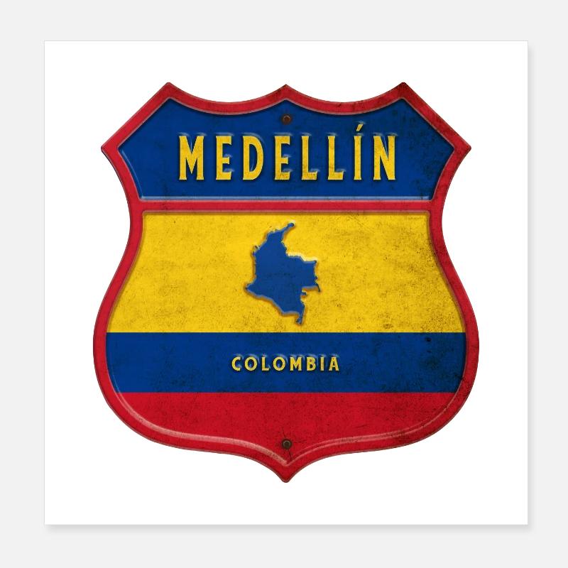 Medellín Kolumbien Wappen Design - Poster 20x20 cm - Weiß