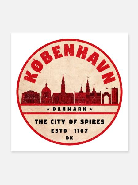 Copenhagen Skyline Vintage Seal - Poster 8" x 8" (20x20 cm) - white - Front