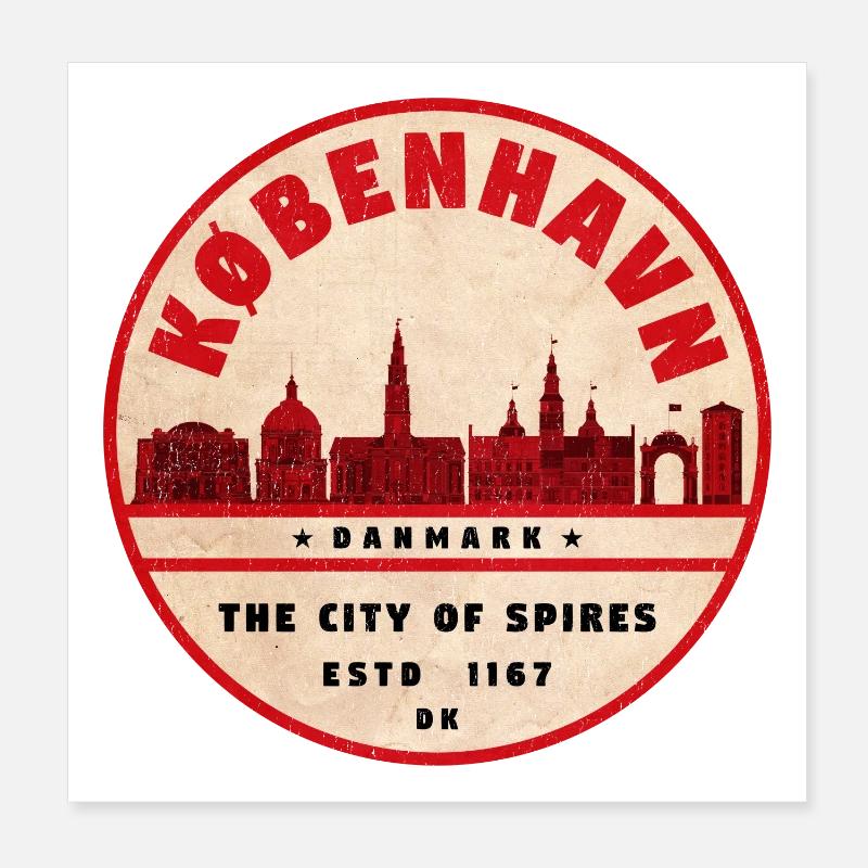 Copenhagen Skyline Vintage Seal - Poster 8" x 8" (20x20 cm) - white