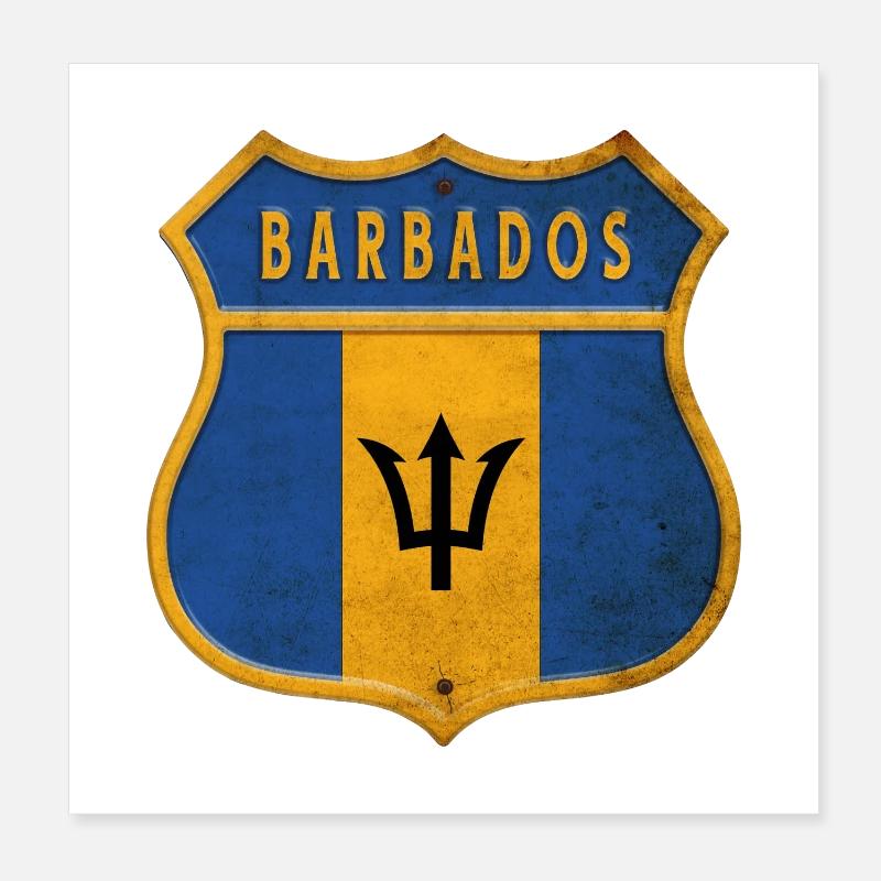 Barbados Wappen Flaggen Design - Poster 20x20 cm - Weiß