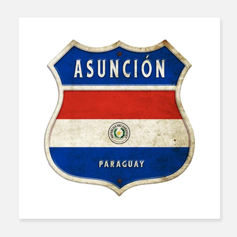Asunción Paraguay Wappen Flaggen Design - Poster 20x20 cm - Weiß