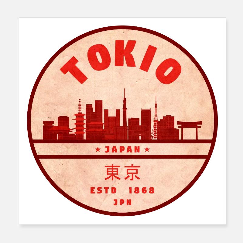 Retro Tokio Skyline Abzeichen Poster 20x20 cm