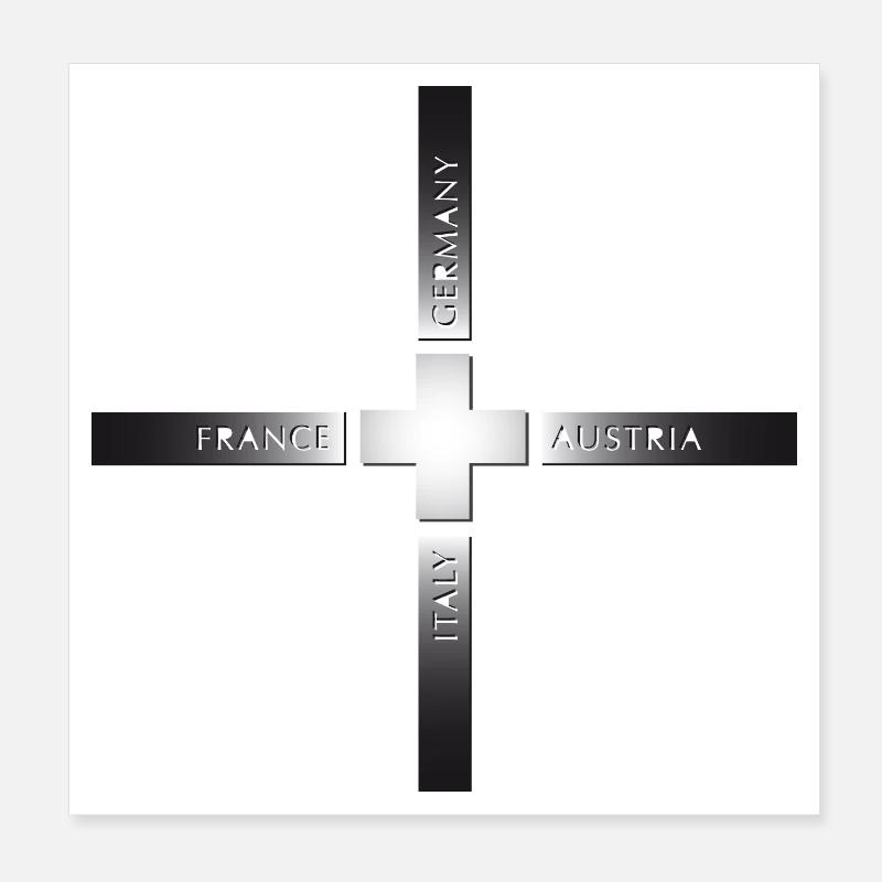 Schweizerkreuz und Nachbarländer Metal Poster 20x20 cm