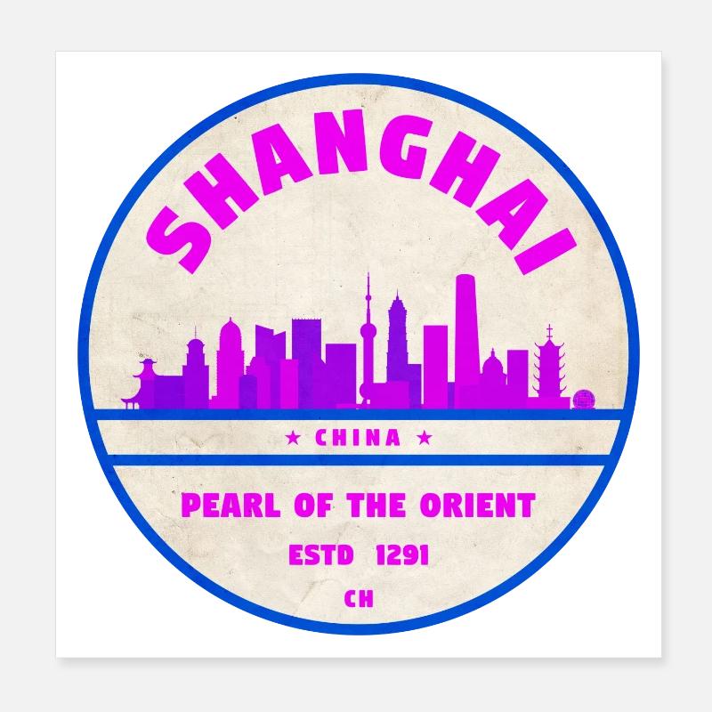 Badge Skyline de Shanghai en Chine Poster 20 x 20 cm