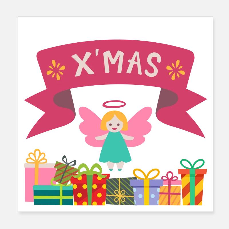 XMAS Engel mit Geschenken Poster 20x20 cm