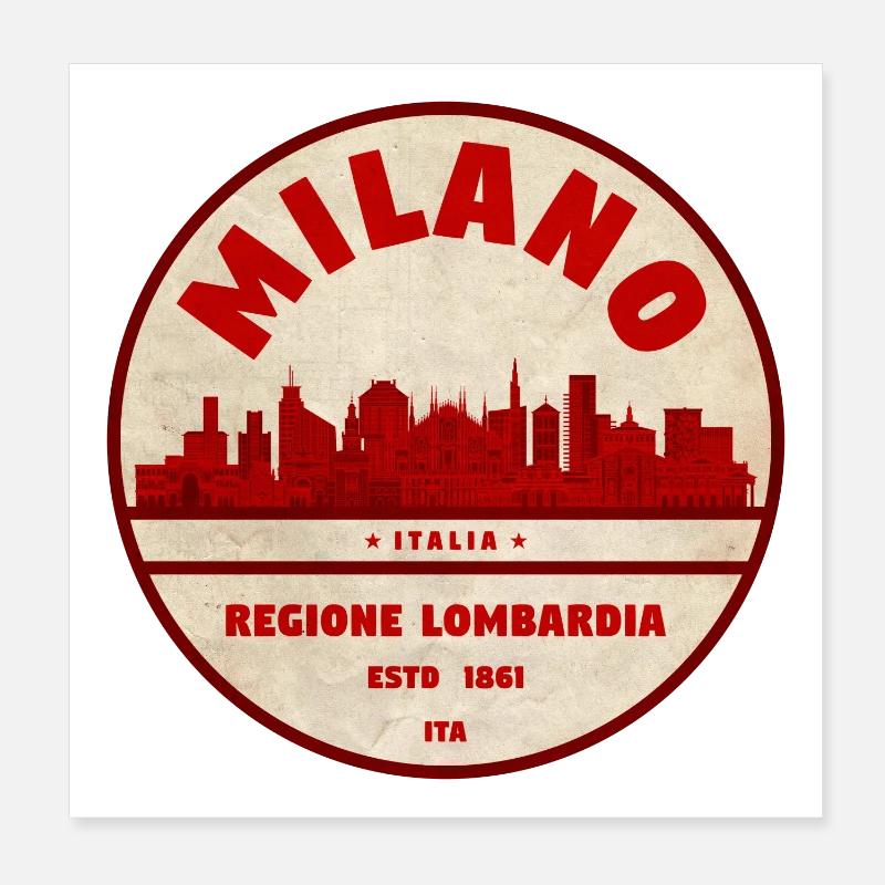 Milan Skyline Retro Badge Lombardy Poster 8" x 8" (20x20 cm)