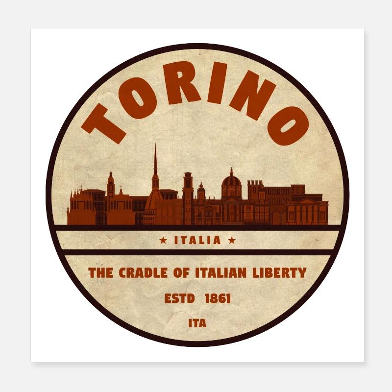Torino Skyline Retro-Emblem Poster 20x20 cm
