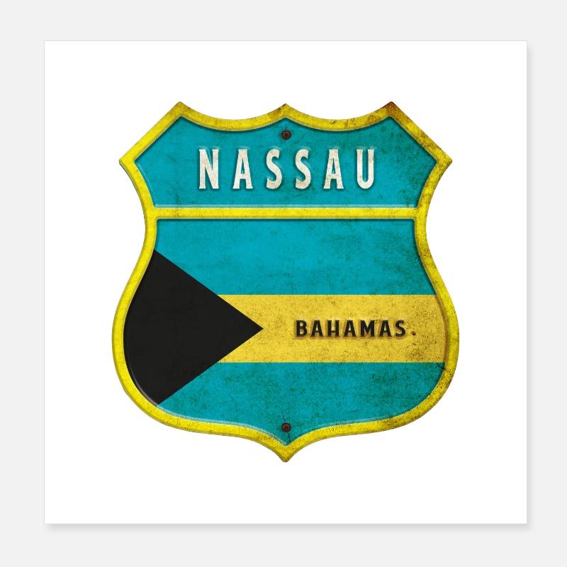 Nassau Bahamas Flaggen Wappen Design - Poster 20x20 cm - Weiß