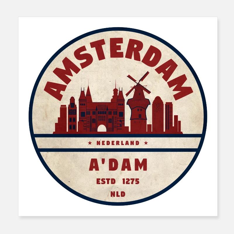 Amsterdam Skyline Vintage Badge Poster 8" x 8" (20x20 cm)