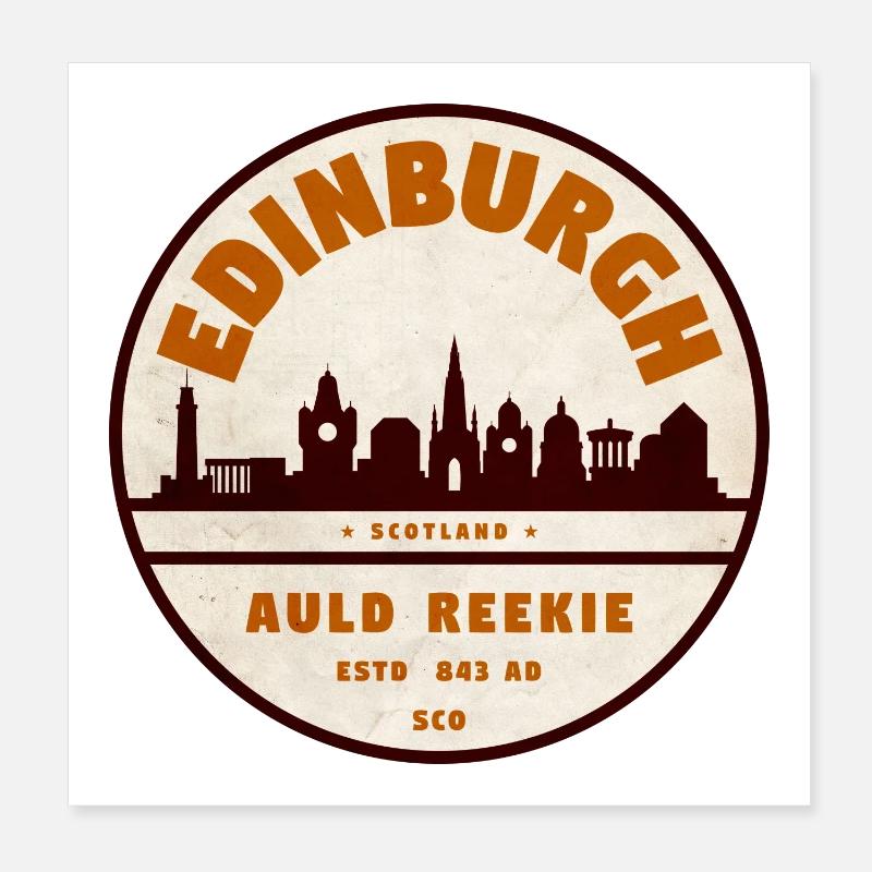 Edinburgh Skyline Retro Badge Poster 8" x 8" (20x20 cm)