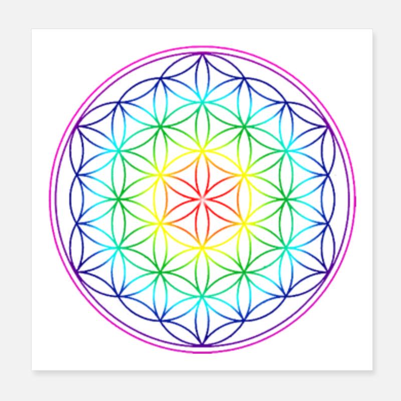 FLEUR DE VIE ARC EN CIEL - Poster 20 x 20 cm - blanc