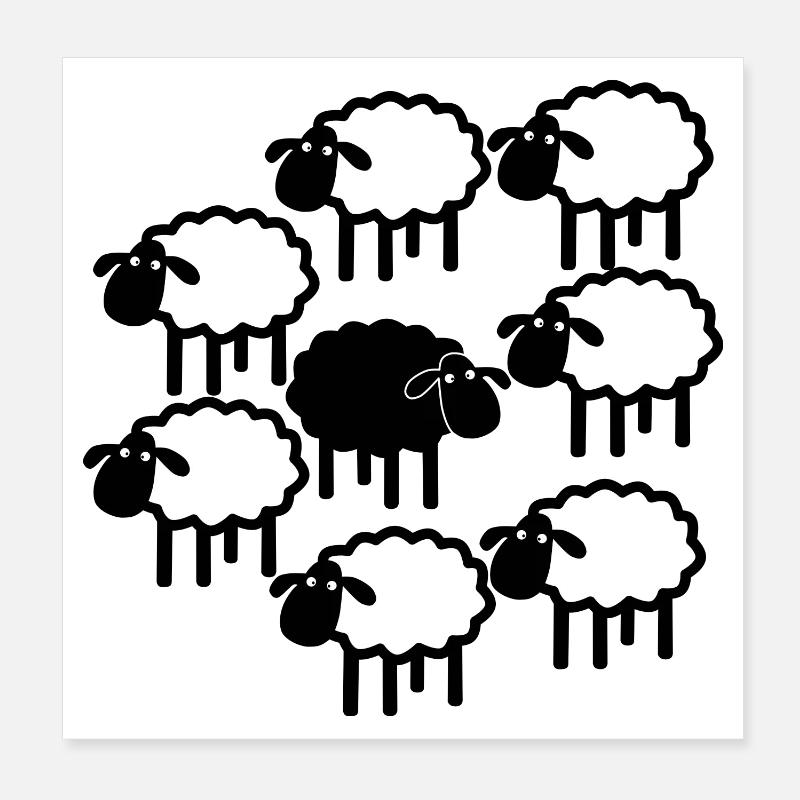 Midnight Sheep Parade - Poster 8" x 8" (20x20 cm) - white
