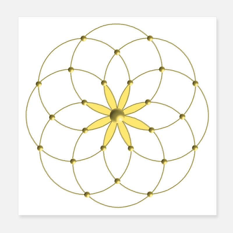 Goldenes Blütenmandala - Poster 20x20 cm - Weiß