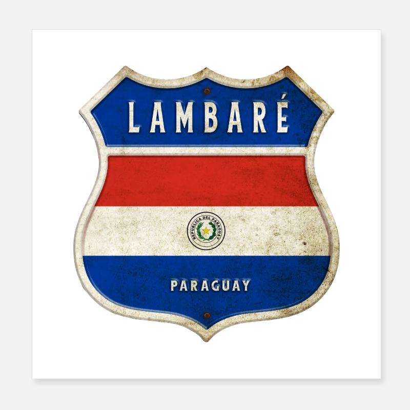 Lambaré Paraguay Wappen Flaggen Design - Poster 20x20 cm - Weiß