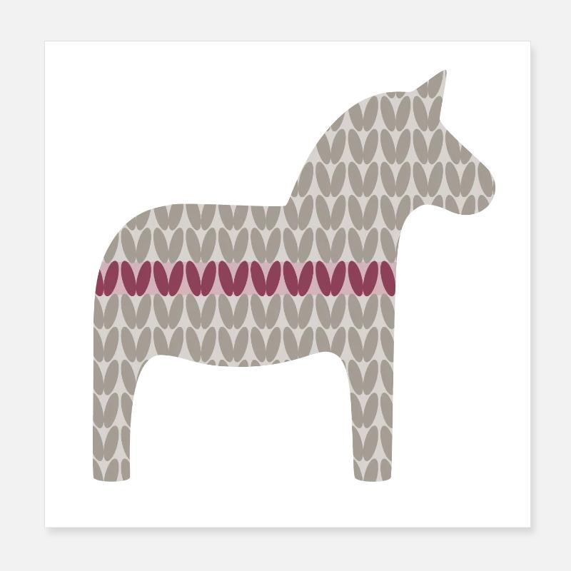 Dalapferd Strickmuster Weihnachten rot grau skandi Poster 20x20 cm