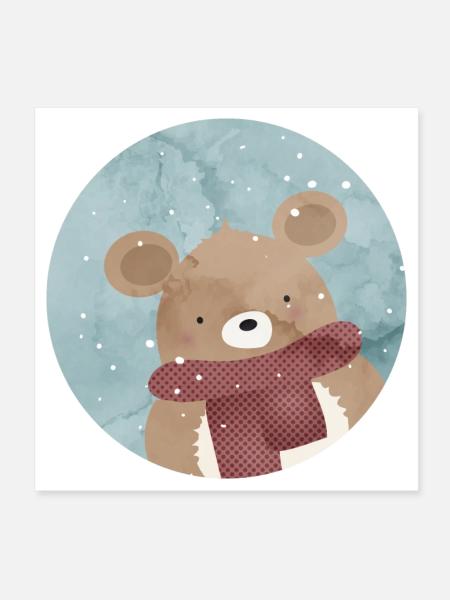 Ours doré sucré en hiver quand il neige - Poster 20 x 20 cm - blanc - Devant