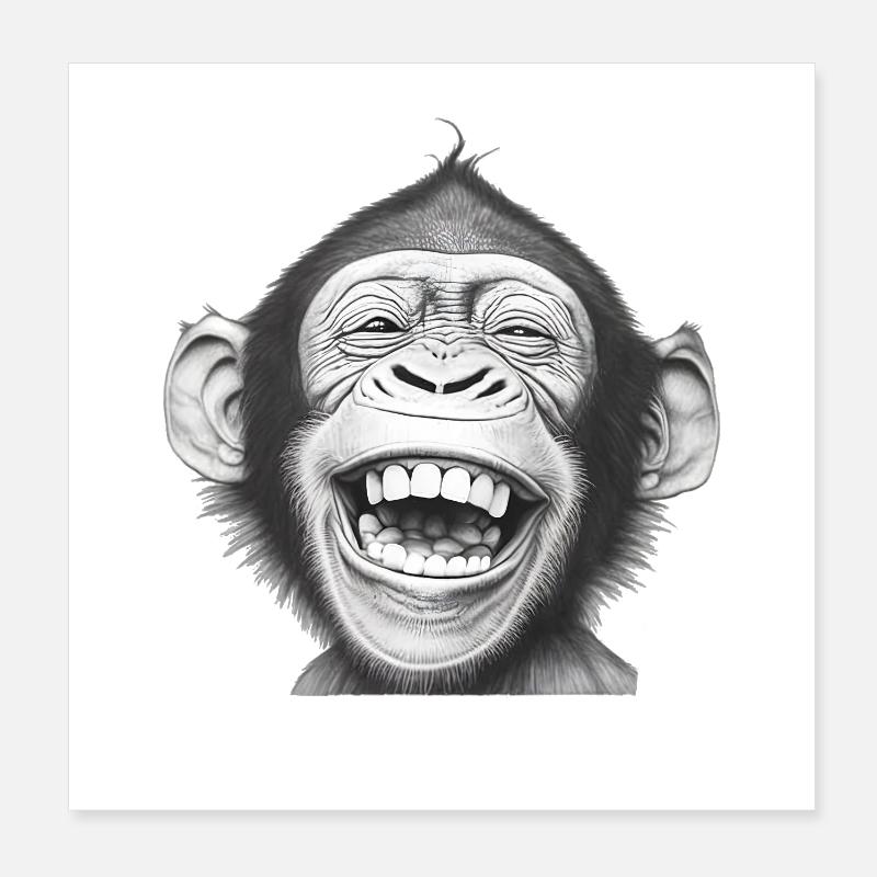 Laughing Monkey Black & White Poster 8" x 8" (20x20 cm)