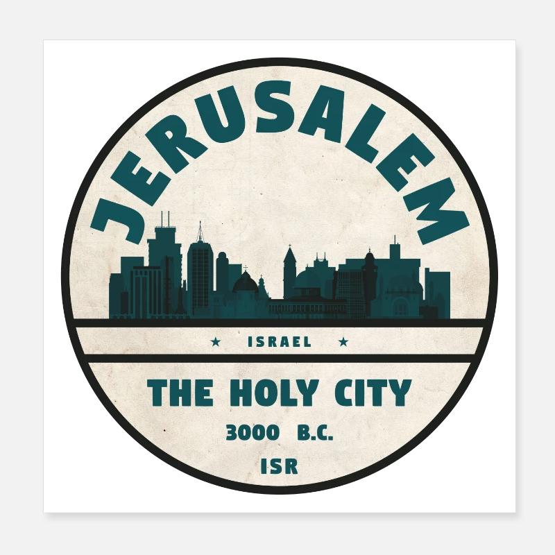 Jerusalem Skyline Retro Abzeichen - Poster 20x20 cm - Weiß