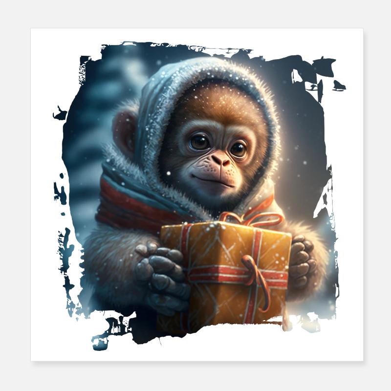 Winter Orangutan Gift Poster 8" x 8" (20x20 cm)