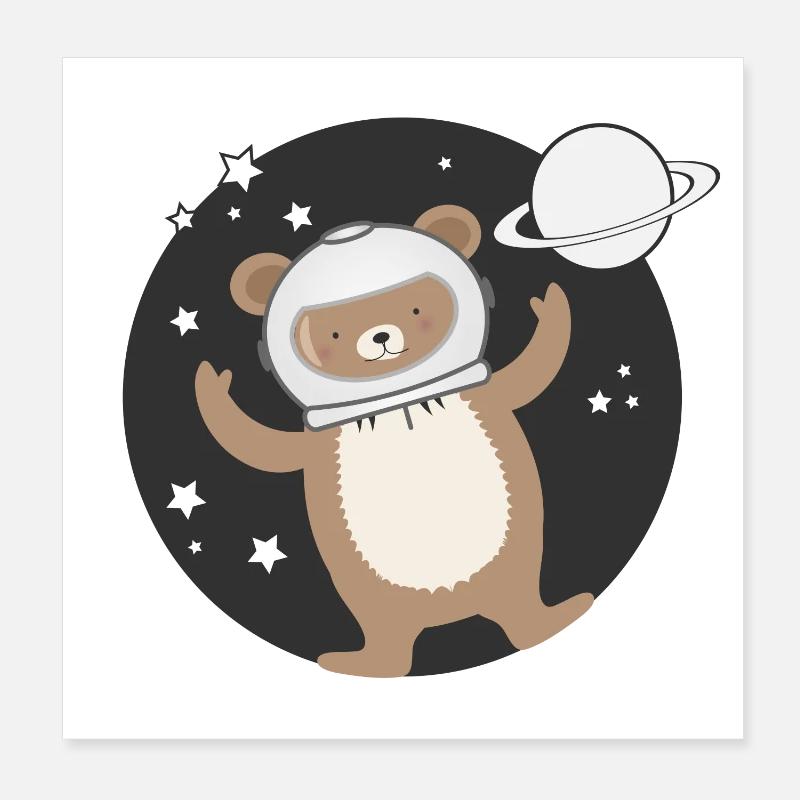 Mignon Astronaute Bear dans le style comique Poster 20 x 20 cm