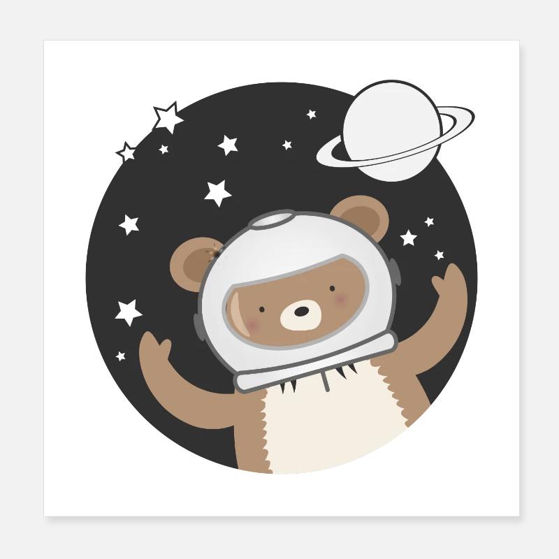 Mignon Astronaute Bear dans le style comique Poster 20 x 20 cm