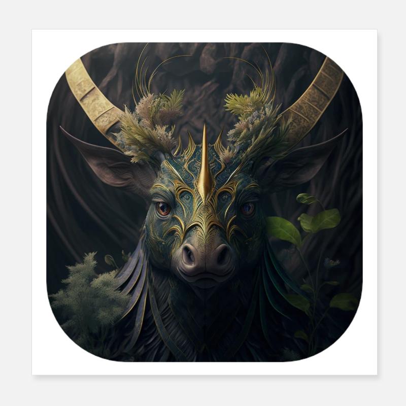 Minotaure noir à décor doré Poster 20 x 20 cm