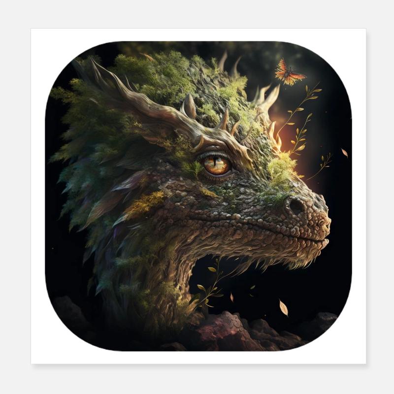 Magischer Walddrache - Poster 20x20 cm - Weiß