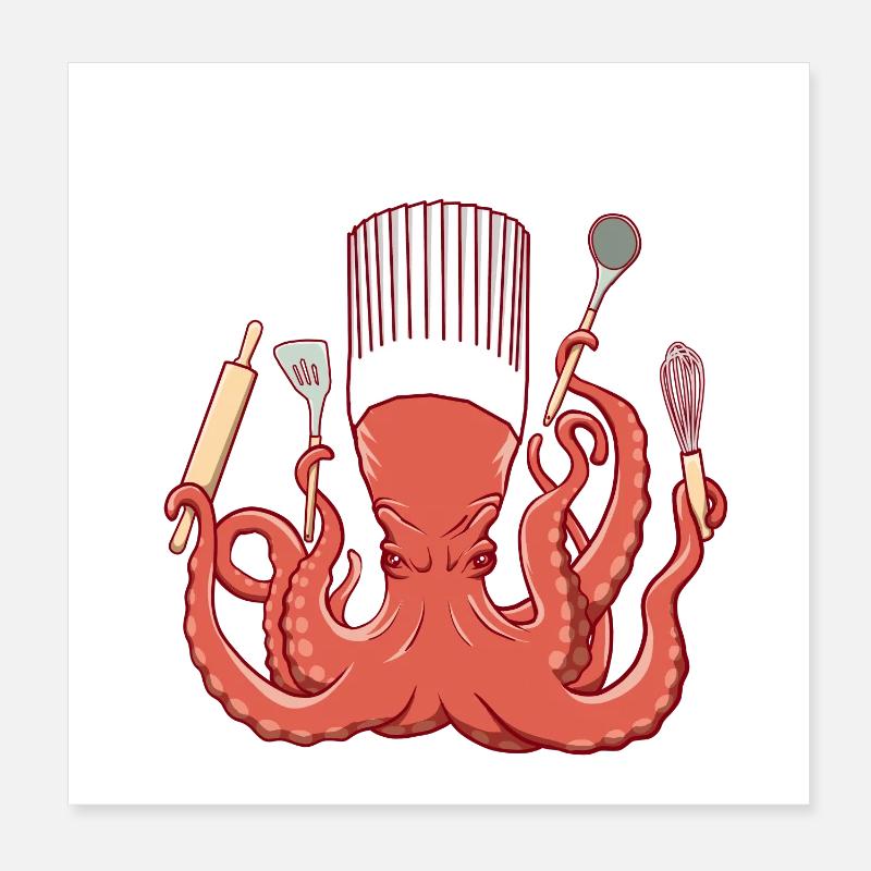 Octopus Chef de Cuisine - Poster 8" x 8" (20x20 cm) - white