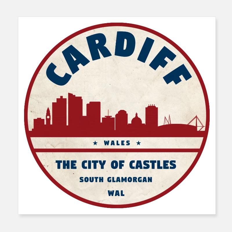Cardiff Skyline Vintage Abzeichen Poster 20x20 cm