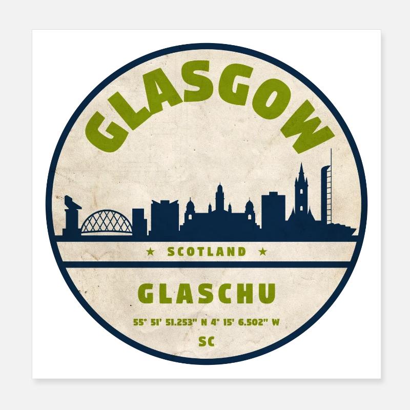 Glasgow Skyline Vintage Badge - Poster 20x20 cm - Weiß