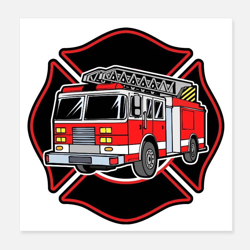 Fire brigade fire engine fire protection extinguishing work Poster 8" x 8" (20x20 cm)