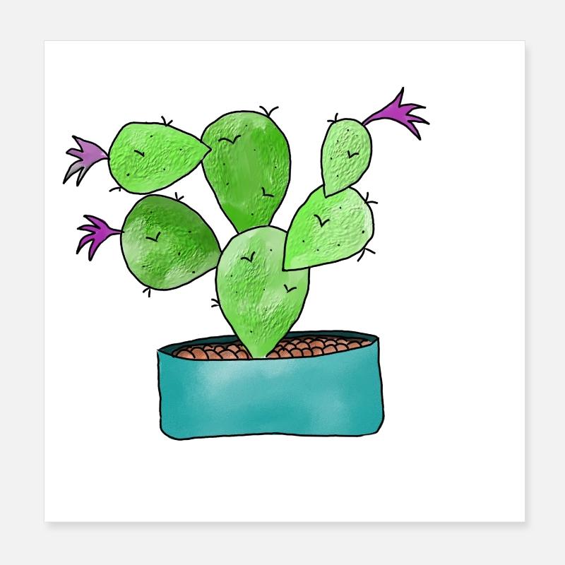 Cactus avec des fleurs colorées illustration Poster 20 x 20 cm