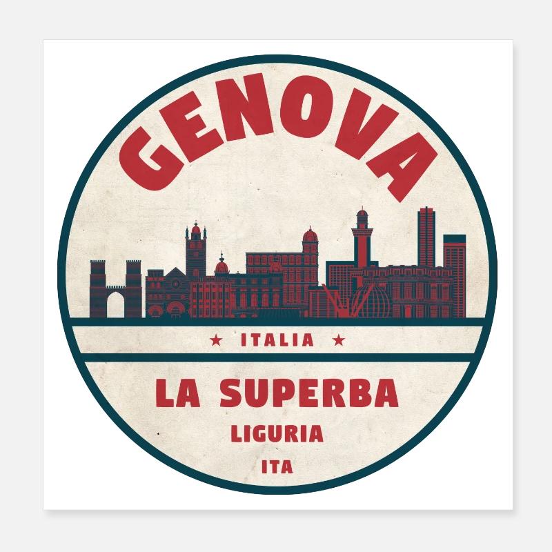 Genova Skyline Roundel - Poster 20x20 cm - Weiß