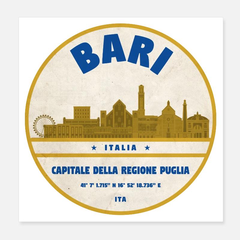 Bari Skyline Vintage Badge Poster 8" x 8" (20x20 cm)