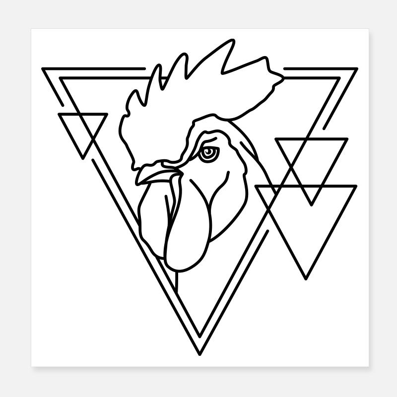Rooster in Geometric Shape - Line Art Design Poster 8" x 8" (20x20 cm)