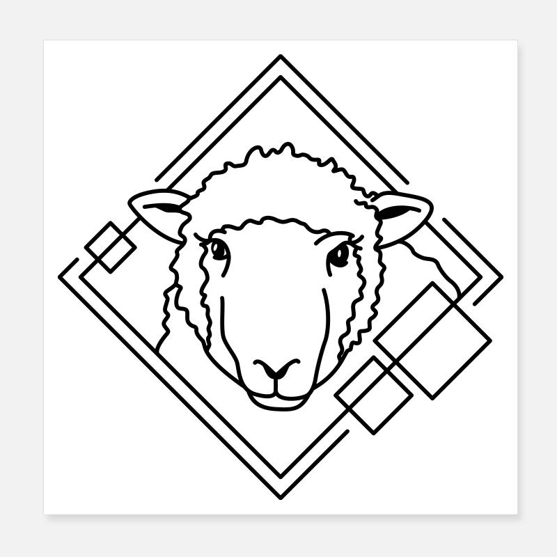 Sheep in Geometric Shape - Line Art Design Poster 8" x 8" (20x20 cm)