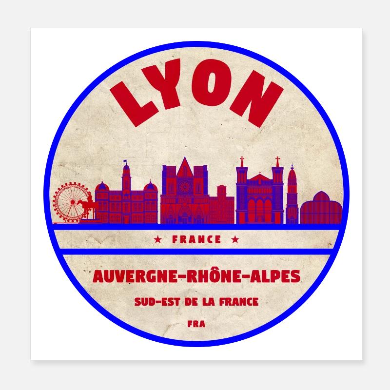 Lyon Vintage Skyline Patch Poster 8" x 8" (20x20 cm)