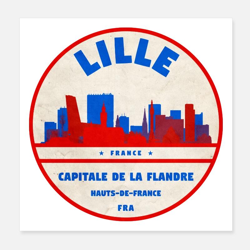 Lille Skyline Retro Badge Poster 8" x 8" (20x20 cm)