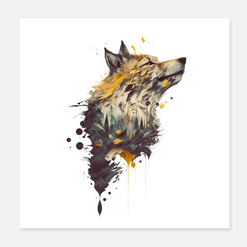 Wolf Design avec une forêt incluse Poster 20 x 20 cm