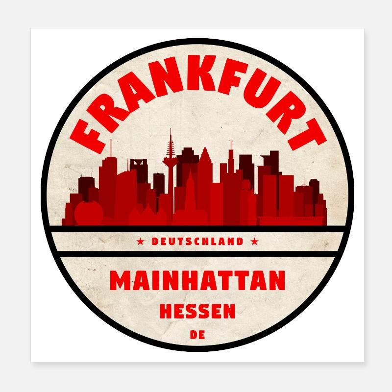 Mainhattan Skyline Frankfurt Rot Poster 20x20 cm