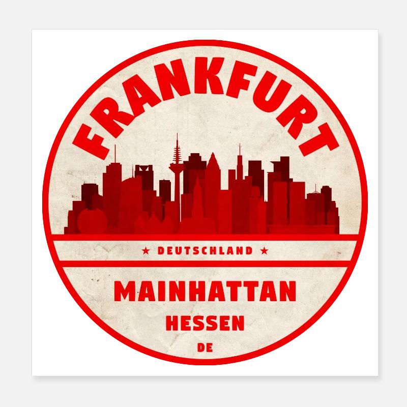 Mainhattan Skyline Retro Print Poster 8" x 8" (20x20 cm)