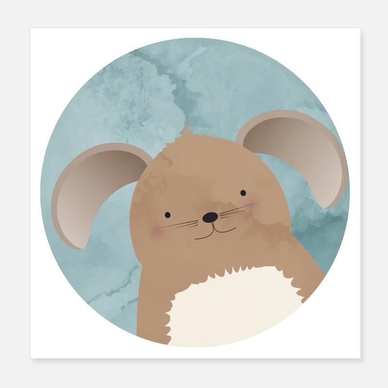 cute rabbit with floppy ears in watercolor patch Poster 8" x 8" (20x20 cm)