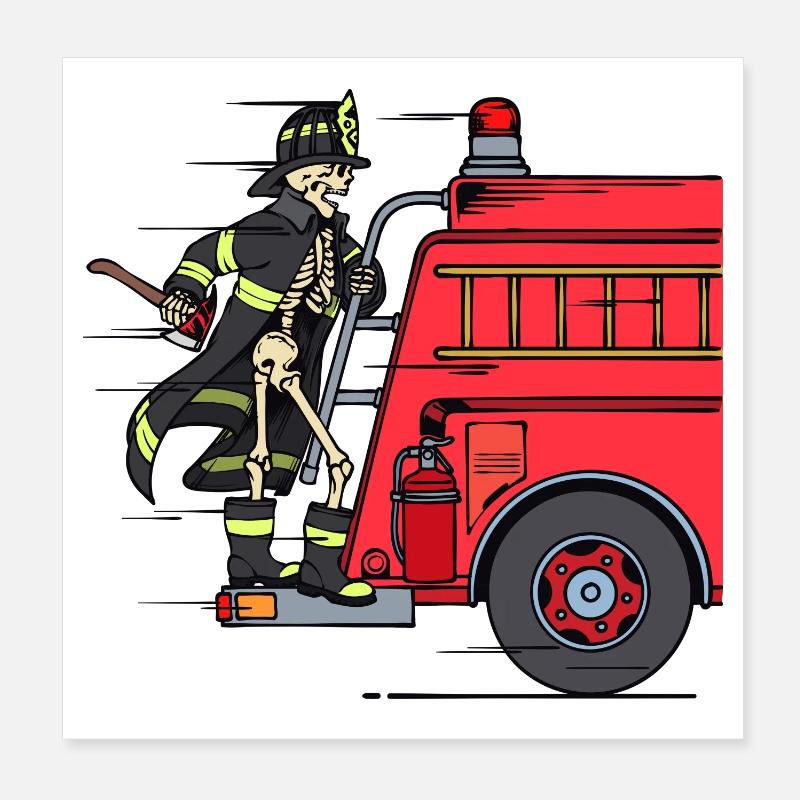 Fire Engine Firefighter Firefighter Rescuer Poster 8" x 8" (20x20 cm)