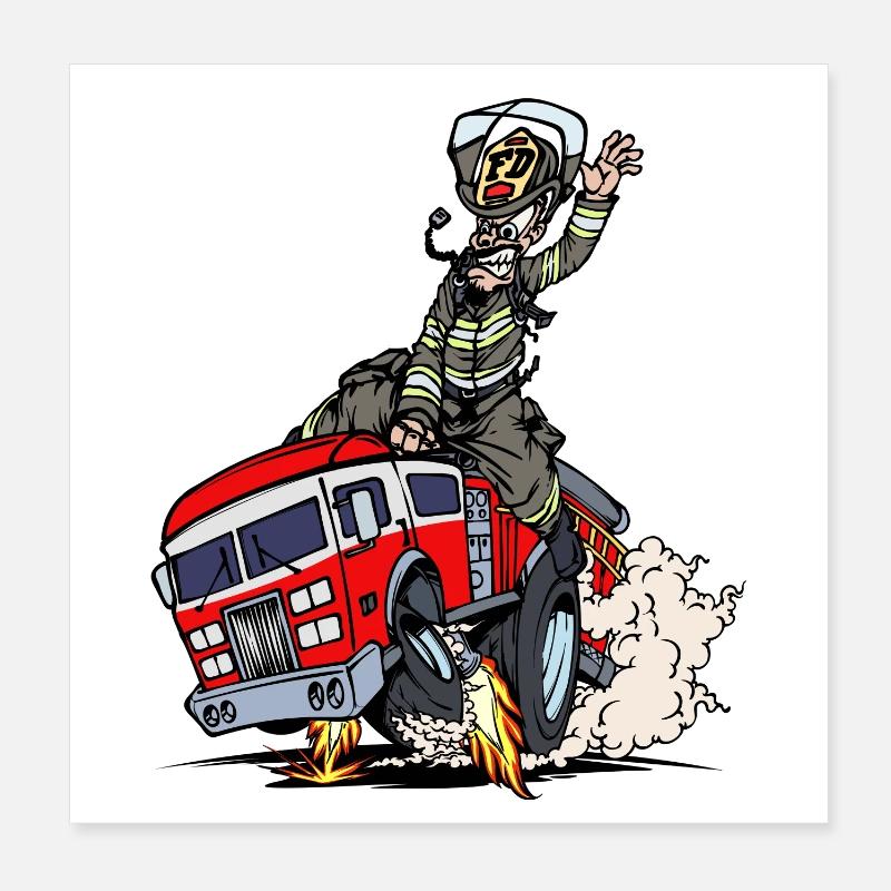 Feuerwehr Brandschutz Feuerwehrauto Lebensretter - Poster 20x20 cm - Weiß