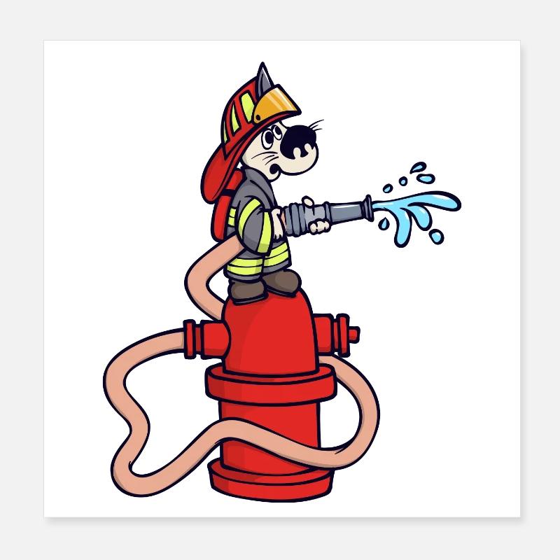 Firefighter Fire Hose Fire Brigade Fire Poster 8" x 8" (20x20 cm)